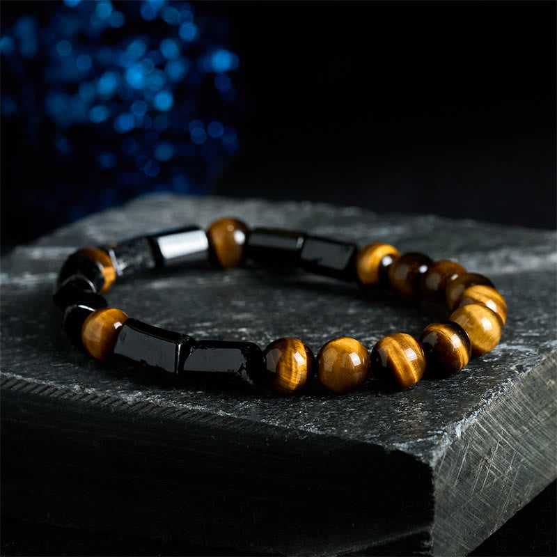 Bracelet positif en tourmaline noire naturelle œil de tigre Buddha Stones - Tourmaline noire et œil de tigre - image 0