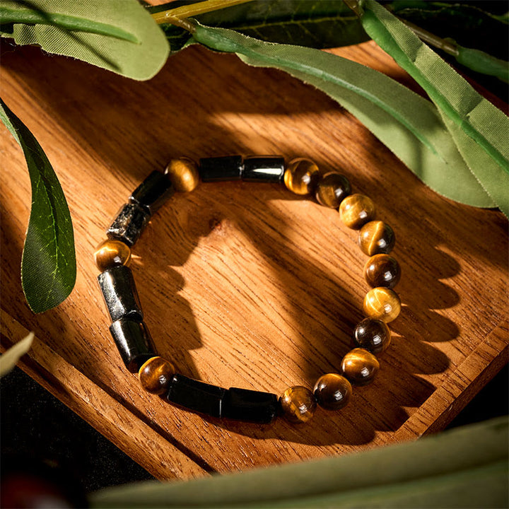 Bracelet positif en tourmaline noire naturelle œil de tigre Buddha Stones - image 1