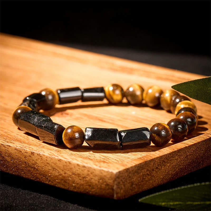 Bracelet positif en tourmaline noire naturelle œil de tigre Buddha Stones - image 2