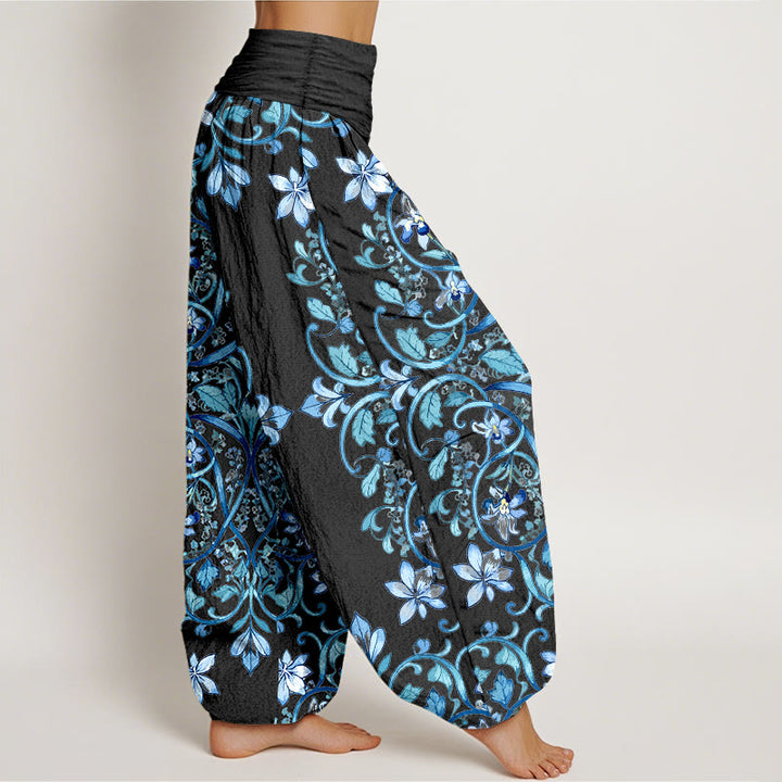 Pantalon harem à taille élastique pour femme, en coton à motif symétrique de Buddha Stones , vignes et feuilles - image 2