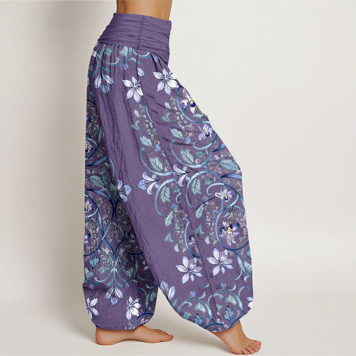Pantalon harem à taille élastique pour femme, en coton à motif symétrique de Buddha Stones , vignes et feuilles - image 7