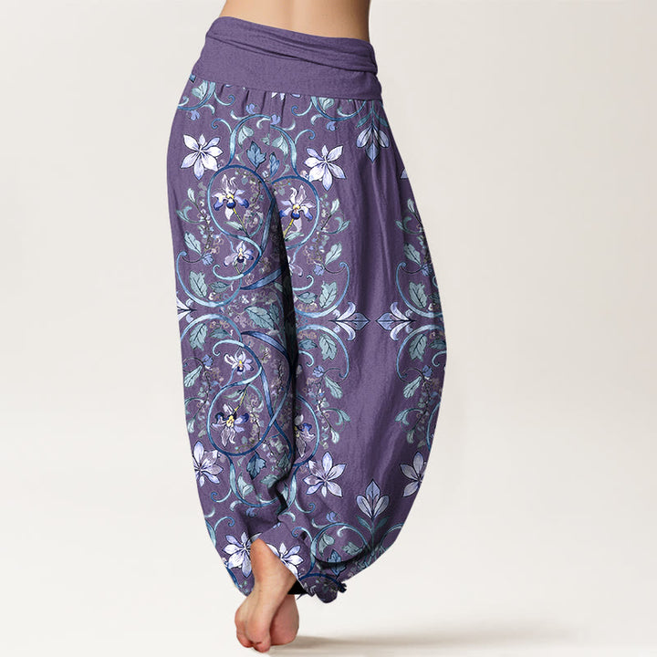 Pantalon harem à taille élastique pour femme, en coton à motif symétrique de Buddha Stones , vignes et feuilles - image 6