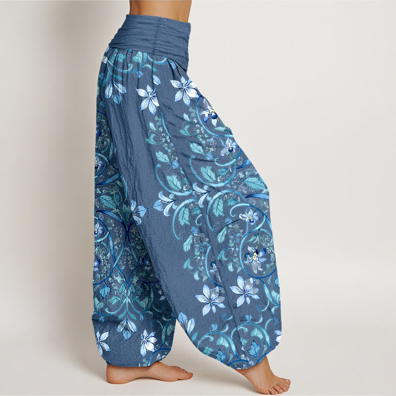 Pantalon harem à taille élastique pour femme, en coton à motif symétrique de Buddha Stones , vignes et feuilles - image 10