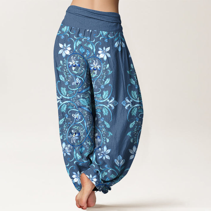 Pantalon harem à taille élastique pour femme, en coton à motif symétrique de Buddha Stones , vignes et feuilles - image 9