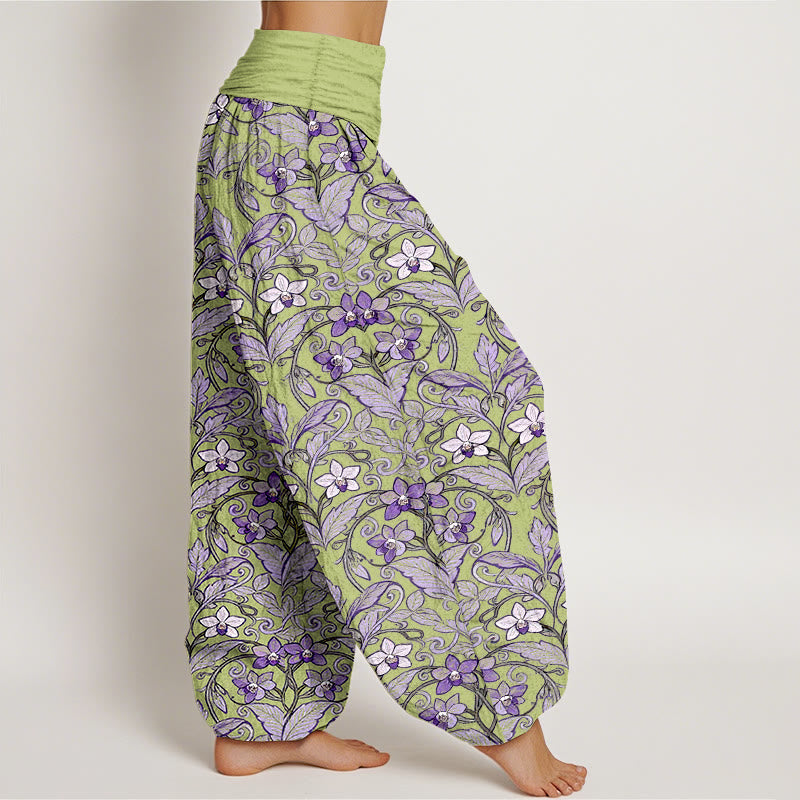 Pantalon harem à taille élastique pour femme, en coton avec motif d'étoiles, de fleurs et de feuilles, orné de Buddha Stones - image 2