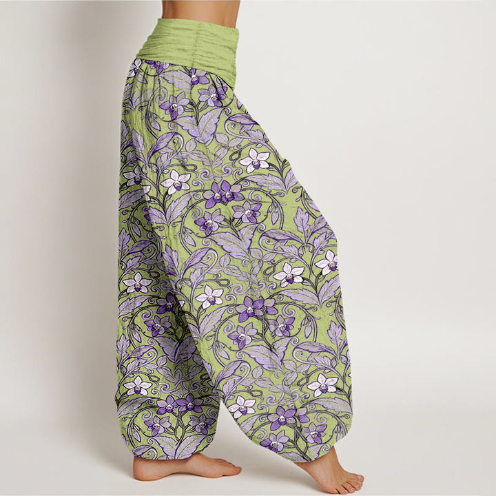 Pantalon harem à taille élastique pour femme, en coton avec motif d'étoiles, de fleurs et de feuilles, orné de Buddha Stones - image 2