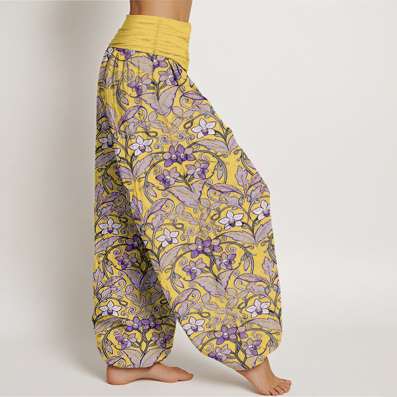 Pantalon harem à taille élastique pour femme, en coton avec motif d'étoiles, de fleurs et de feuilles, orné de Buddha Stones - image 7