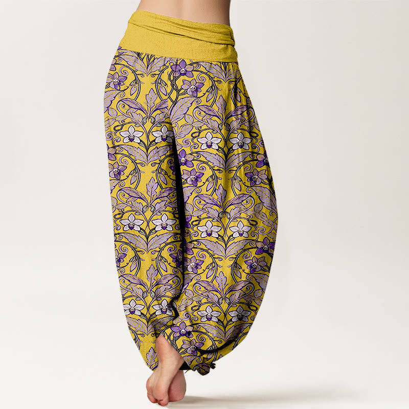 Pantalon harem à taille élastique pour femme, en coton avec motif d'étoiles, de fleurs et de feuilles, orné de Buddha Stones - image 6