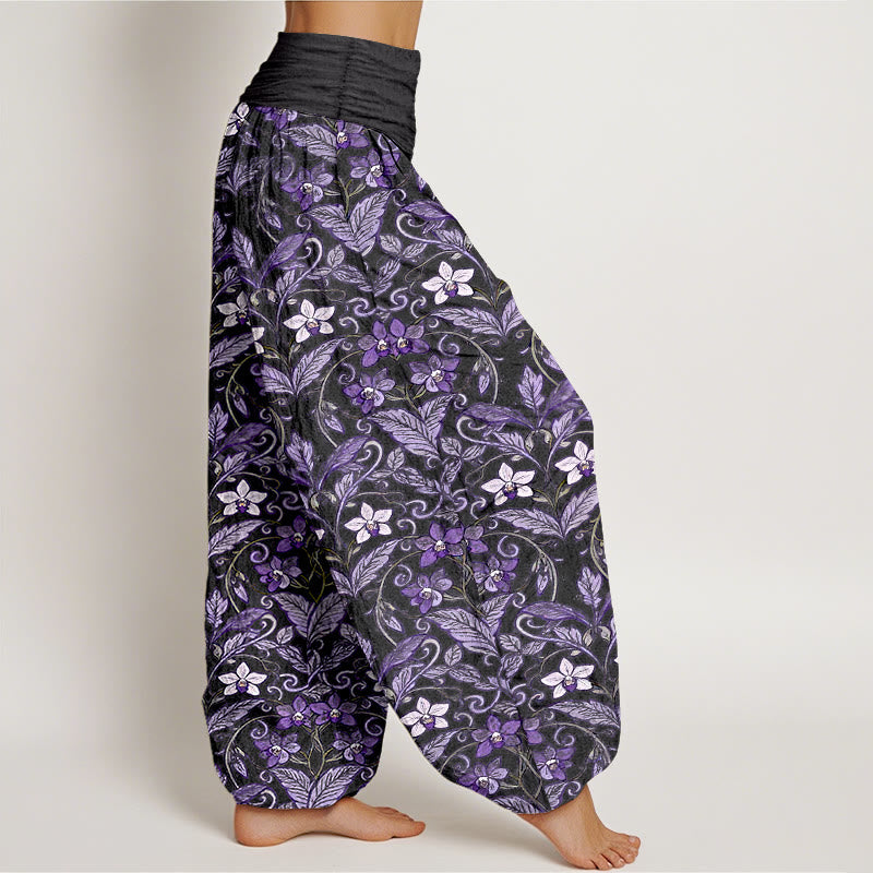Pantalon harem à taille élastique pour femme, en coton avec motif d'étoiles, de fleurs et de feuilles, orné de Buddha Stones - image 10