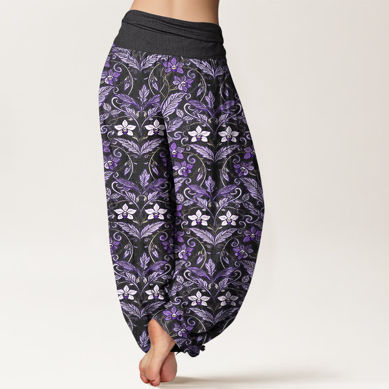 Pantalon harem à taille élastique pour femme, en coton avec motif d'étoiles, de fleurs et de feuilles, orné de Buddha Stones - image 9