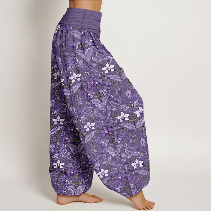 Pantalon harem à taille élastique pour femme, en coton avec motif d'étoiles, de fleurs et de feuilles, orné de Buddha Stones - image 13