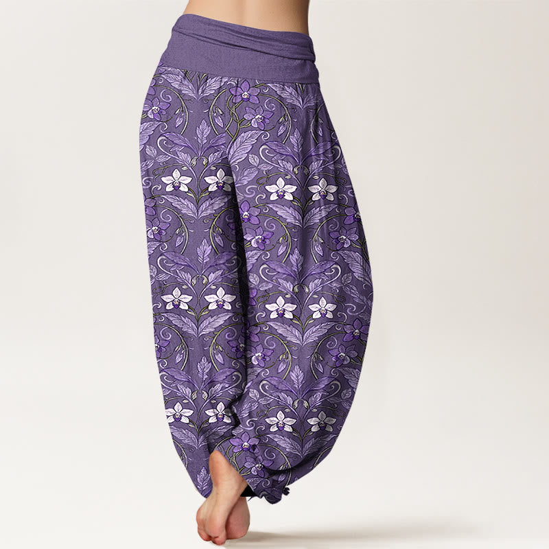 Pantalon harem à taille élastique pour femme, en coton avec motif d'étoiles, de fleurs et de feuilles, orné de Buddha Stones - image 12