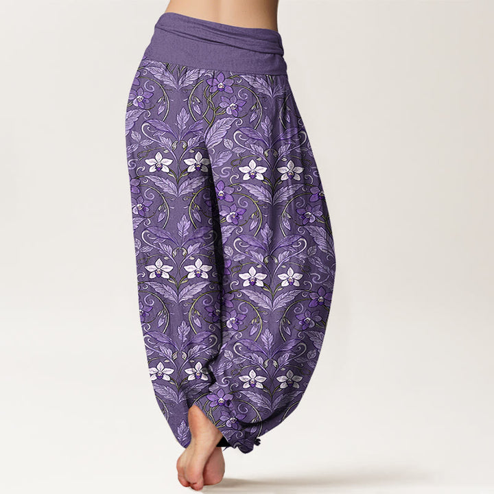 Pantalon harem à taille élastique pour femme, en coton avec motif d'étoiles, de fleurs et de feuilles, orné de Buddha Stones - image 12
