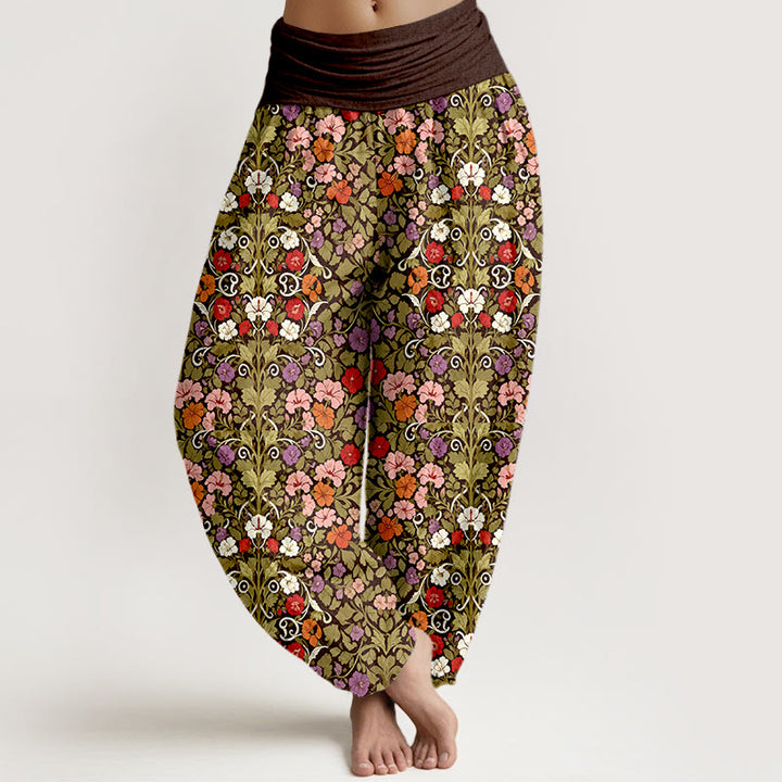 Pantalon harem à taille élastique pour femme, en coton doux aux couleurs pastel, motif fleurs et feuilles, avec Buddha Stones - SaddleBrown - US16，UK/AU20，EU48 (3XL) - image 5