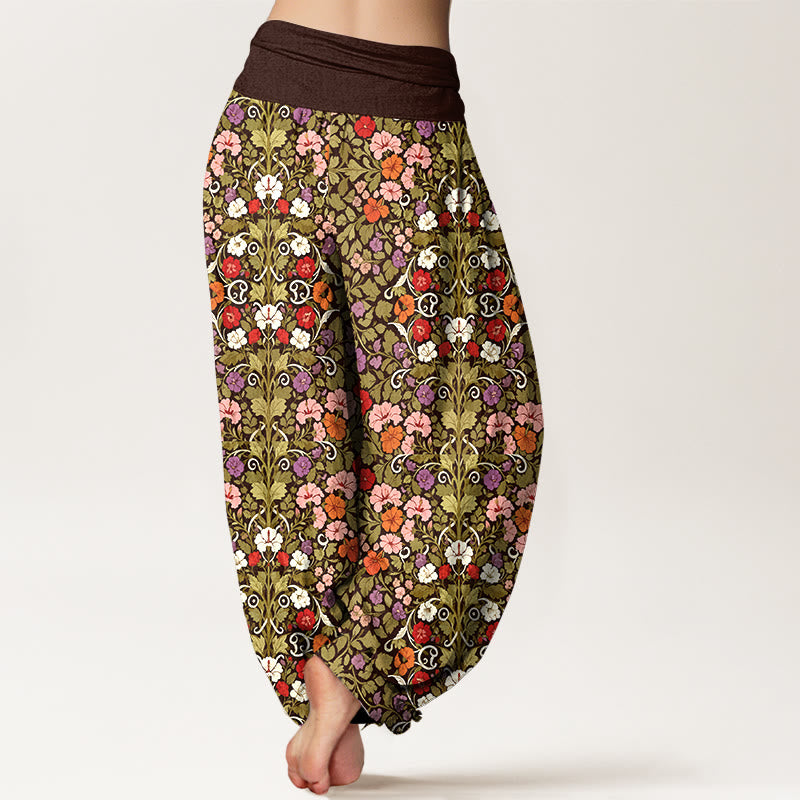 Pantalon harem à taille élastique pour femme, en coton doux aux couleurs pastel, motif fleurs et feuilles, avec Buddha Stones - image 6