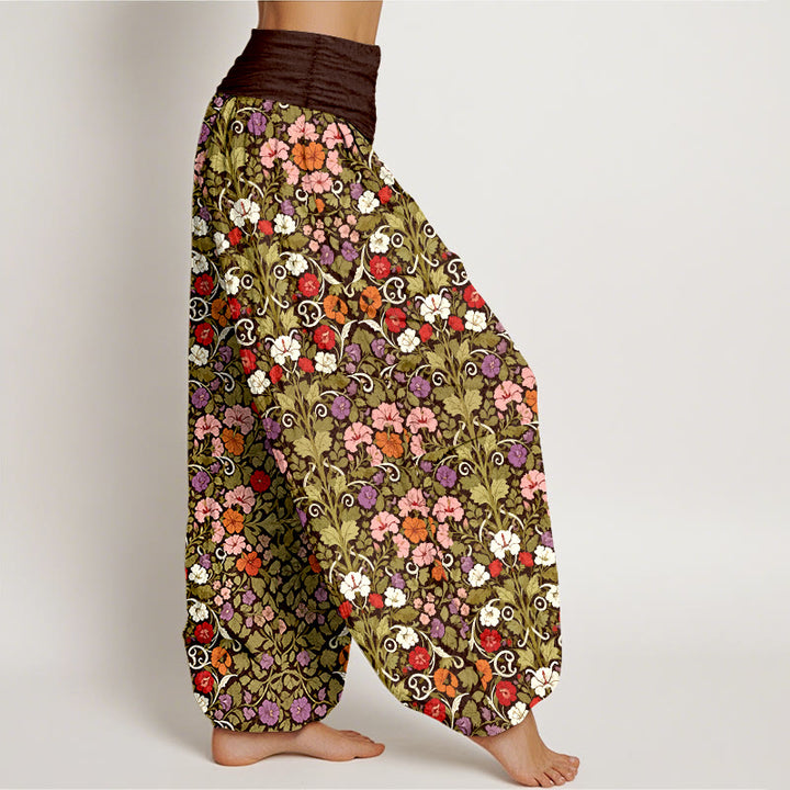 Pantalon harem à taille élastique pour femme, en coton doux aux couleurs pastel, motif fleurs et feuilles, avec Buddha Stones - image 7