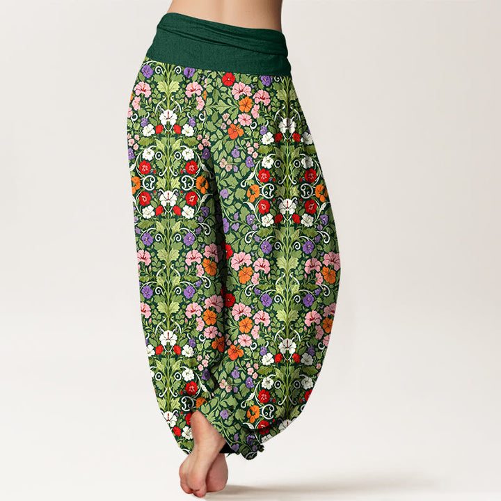 Pantalon harem à taille élastique pour femme, en coton doux aux couleurs pastel, motif fleurs et feuilles, avec Buddha Stones - image 9