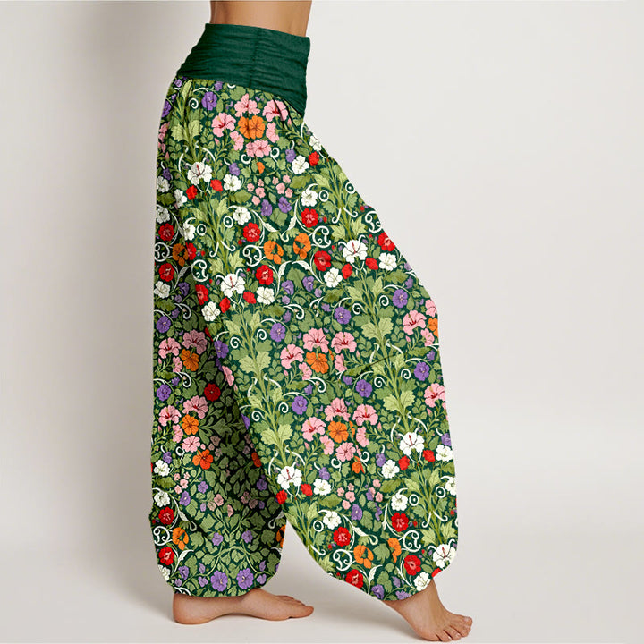 Pantalon harem à taille élastique pour femme, en coton doux aux couleurs pastel, motif fleurs et feuilles, avec Buddha Stones - image 10