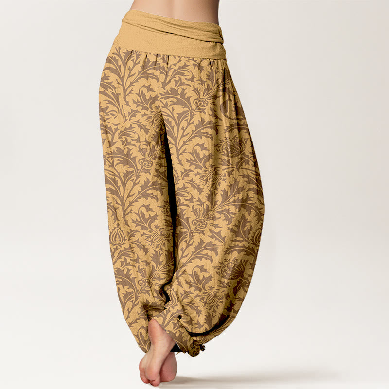 Pantalon harem à taille élastique pour femme, motif de Buddha Stones, de fleurs de coton et de feuilles dentelées - image 6