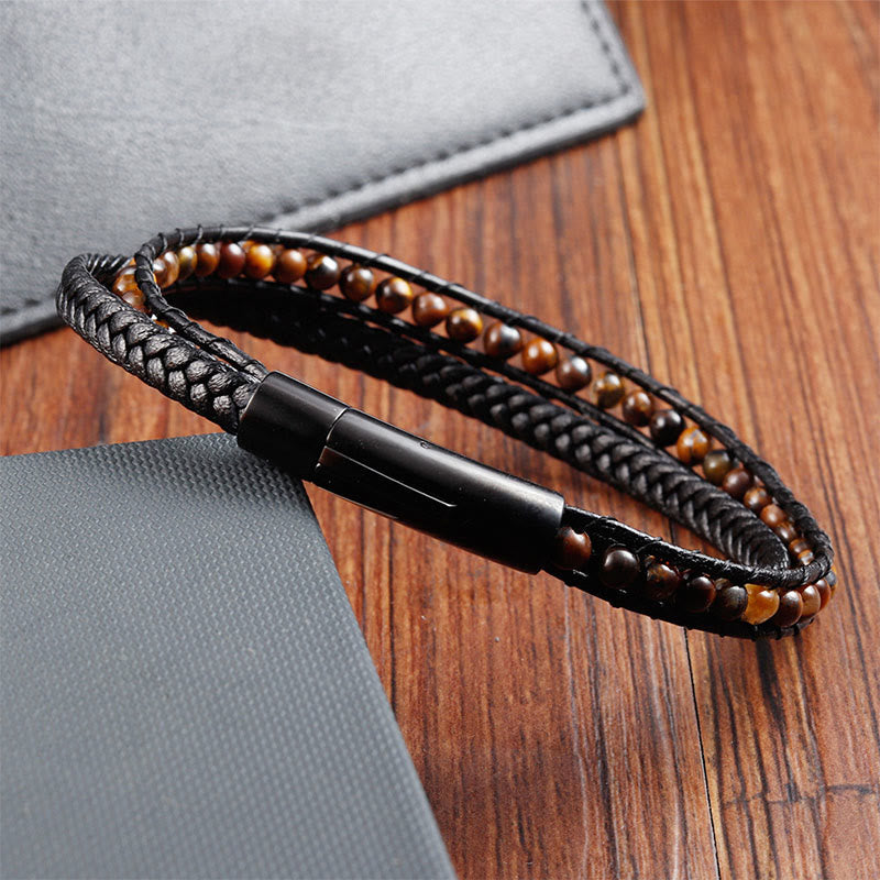 Bracelet de protection en cuir renforcé Buddha Stones, œil de tigre, acier titane et acier titane. - image 2
