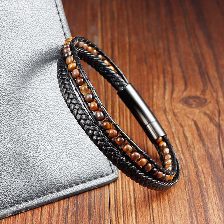 Bracelet de protection en cuir renforcé Buddha Stones, œil de tigre, acier titane et acier titane. - image 4