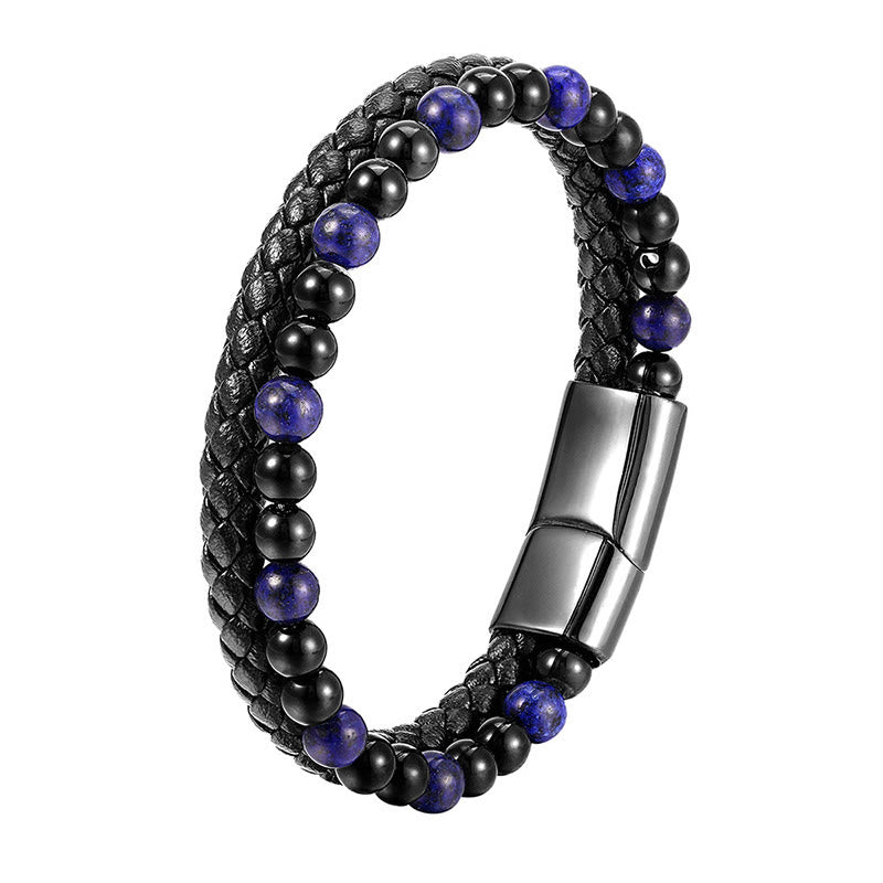 Bracelet en cuir avec Buddha Stones, onyx noir, lazurite et acier titane, symbole de bien-être et de positivité. - image 12