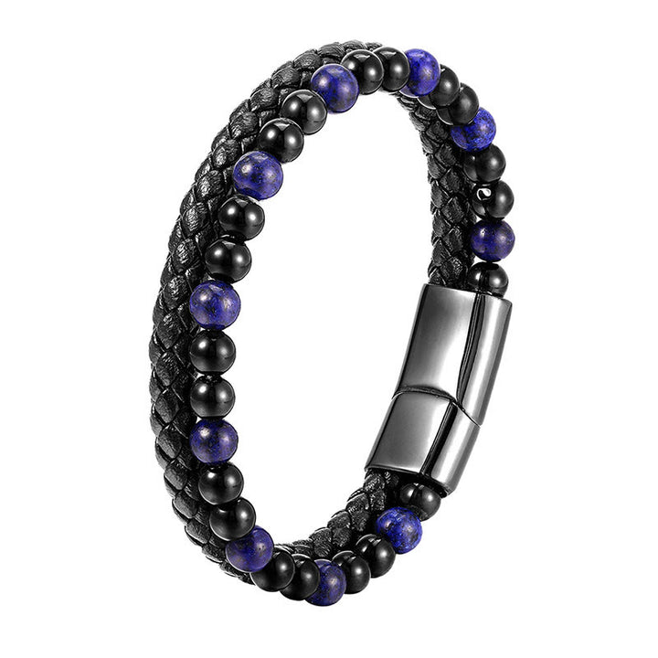 Bracelet en cuir avec Buddha Stones, onyx noir, lazurite et acier titane, symbole de bien-être et de positivité. - image 12