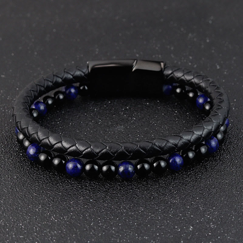 Bracelet en cuir avec Buddha Stones, onyx noir, lazurite et acier titane, symbole de bien-être et de positivité. - image 10