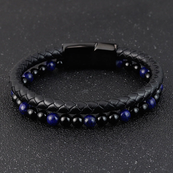 Bracelet en cuir avec Buddha Stones, onyx noir, lazurite et acier titane, symbole de bien-être et de positivité. - image 10
