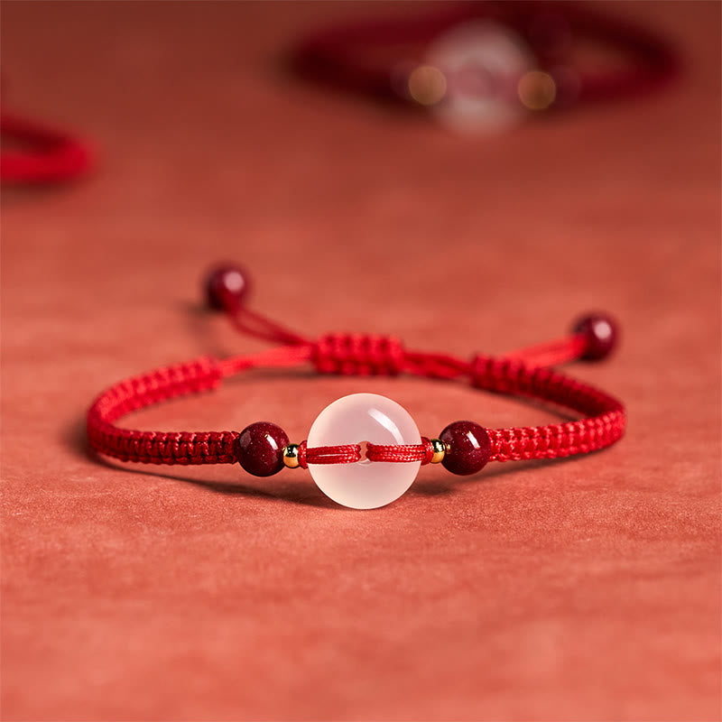 Bracelet de la paix en agate blanche, nœud plat, nœud diamant et cordon rouge, orné de Buddha Stonesune boucle de boucle en agate plate. - Cordon rouge à nœud plat - image 19