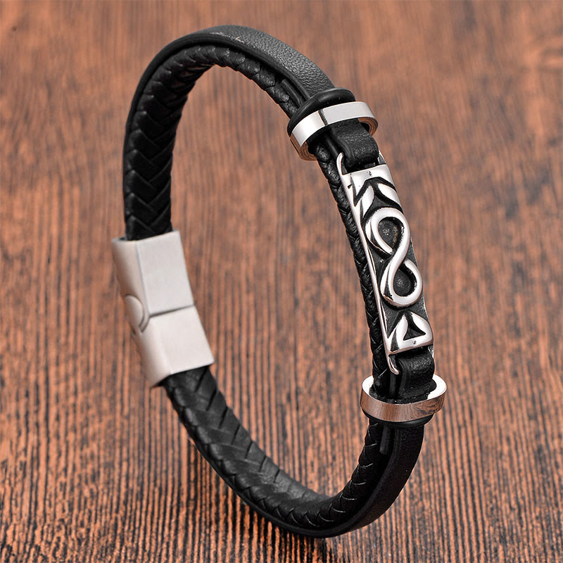 Bracelet en cuir multicouche en forme de huit Buddha Stones, acier titane et équilibre. - Une seule couche (Tour de poignet : 18-19 cm) - image 0