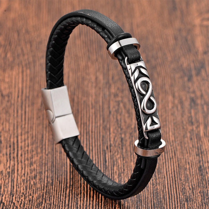 Bracelet en cuir multicouche en forme de huit Buddha Stones, acier titane et équilibre. - Une seule couche (Tour de poignet : 18-19 cm) - image 0