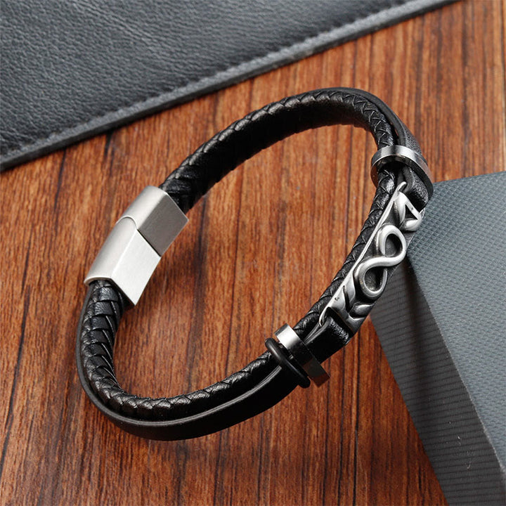 Bracelet en cuir multicouche en forme de huit Buddha Stones, acier titane et équilibre. - image 1