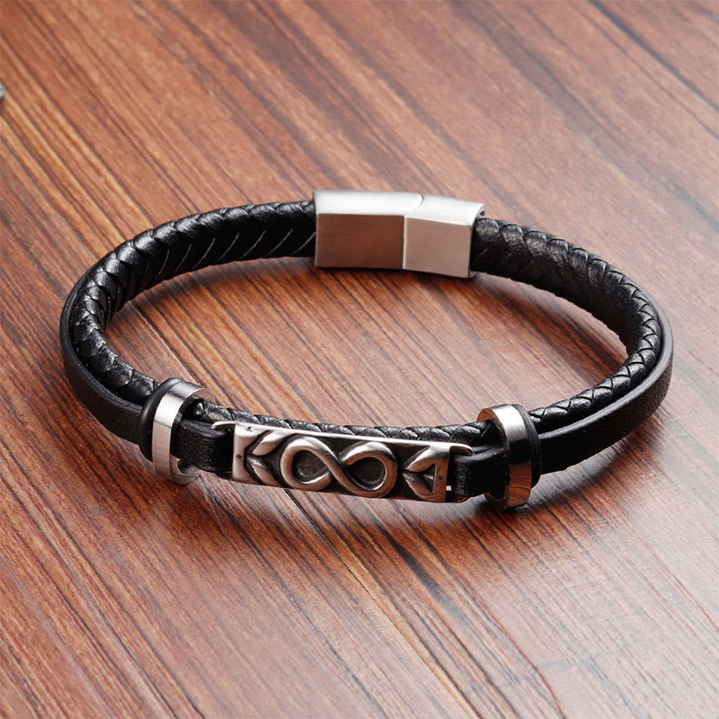 Bracelet en cuir multicouche en forme de huit Buddha Stones, acier titane et équilibre. - image 2