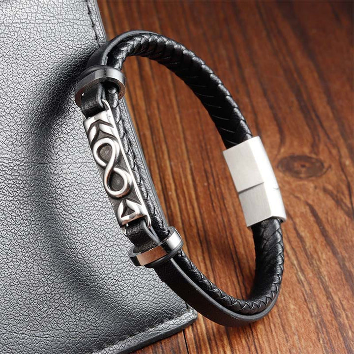 Bracelet en cuir multicouche en forme de huit Buddha Stones, acier titane et équilibre. - image 3