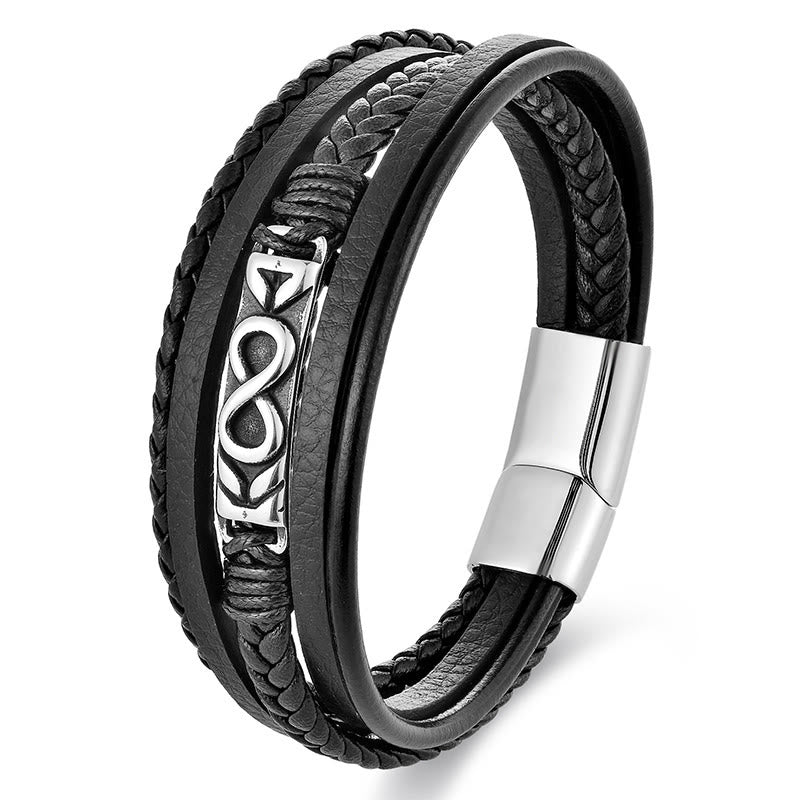 Bracelet en cuir multicouche en forme de huit Buddha Stones, acier titane et équilibre. - Multicouche (Tour de poignet : 18-19 cm) - image 8