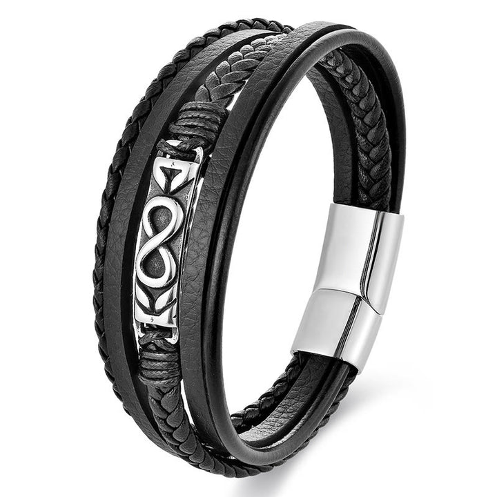 Bracelet en cuir multicouche en forme de huit Buddha Stones, acier titane et équilibre. - Multicouche (Tour de poignet : 18-19 cm) - image 8