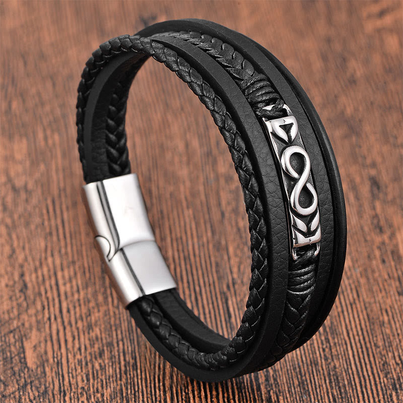 Bracelet en cuir multicouche en forme de huit Buddha Stones, acier titane et équilibre. - image 11