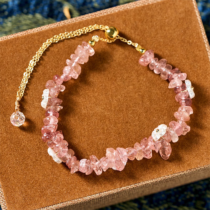 Bracelet d'équilibre en cristal blanc améthyste et améthyste, orné d'un motif floral irrégulier en Buddha Stones - Quartz Fraise (Tour de poignet : 15-19 cm) - image 41