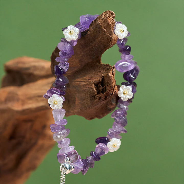 Bracelet d'équilibre en cristal blanc améthyste et améthyste, orné d'un motif floral irrégulier en Buddha Stones - image 6