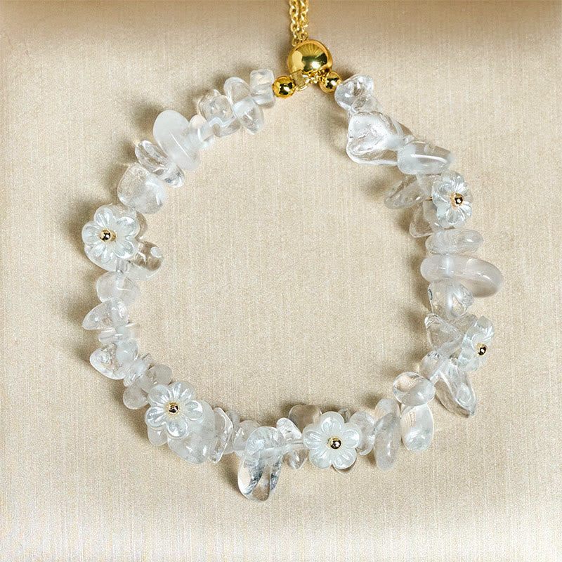 Bracelet d'équilibre en cristal blanc améthyste et améthyste, orné d'un motif floral irrégulier en Buddha Stones - Cristal blanc (Tour de poignet : 15-19 cm) - image 9