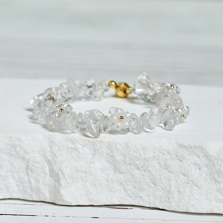 Bracelet d'équilibre en cristal blanc améthyste et améthyste, orné d'un motif floral irrégulier en Buddha Stones - image 13