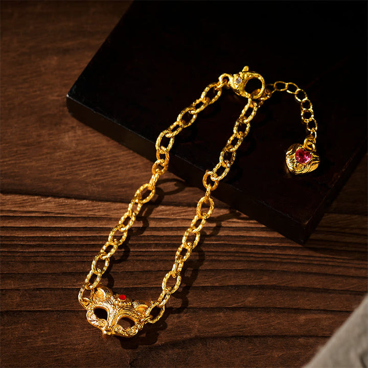 Bracelet à breloque cœur en laiton plaqué or 24 carats avec motif renard et Buddha Stones - image 5