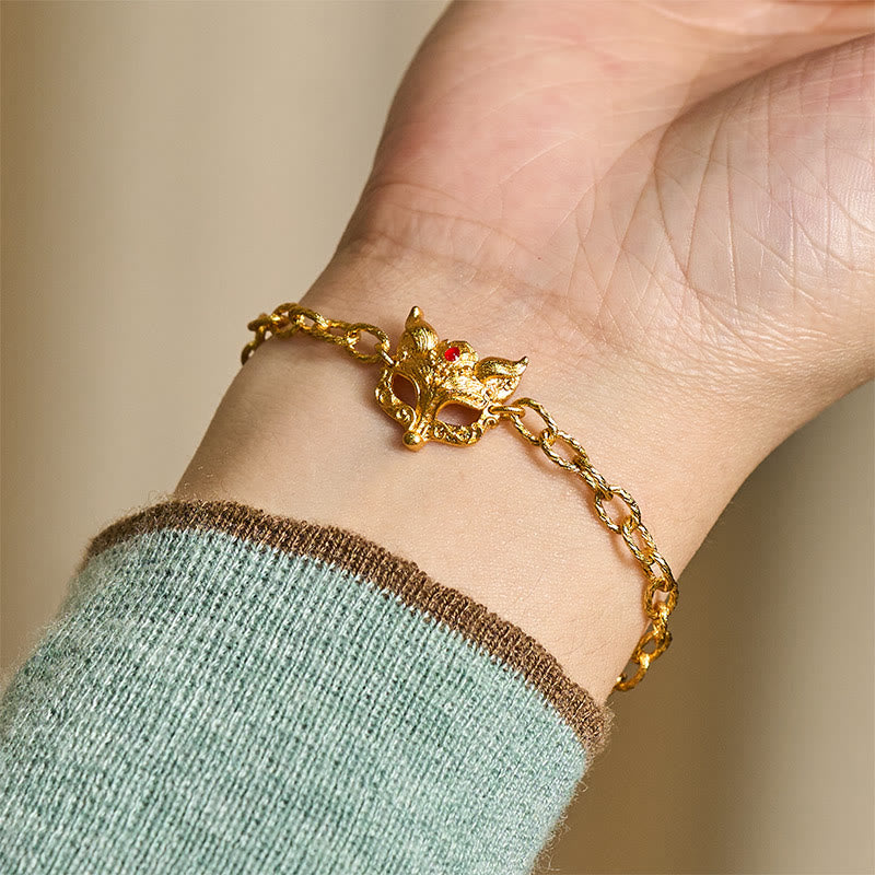 Bracelet à breloque cœur en laiton plaqué or 24 carats avec motif renard et Buddha Stones - image 7