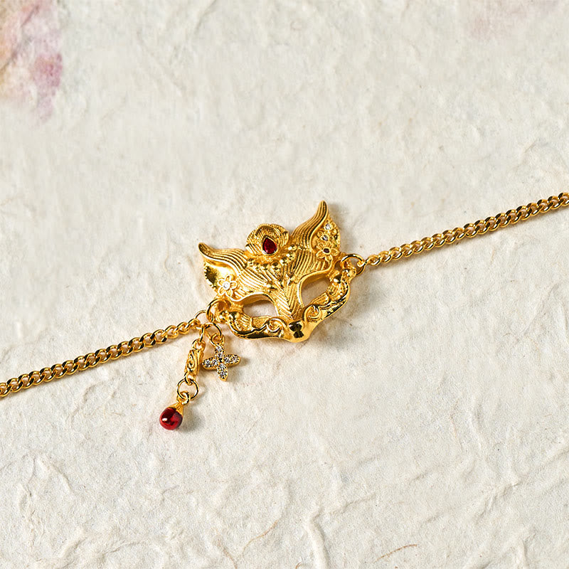 Bracelet à breloque masque de renard en laiton plaqué or 24 carats avec Buddha Stones et chaîne à pompon - image 5