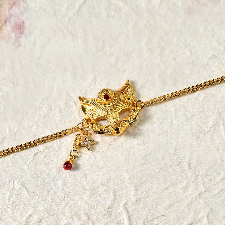 Bracelet à breloque masque de renard en laiton plaqué or 24 carats avec Buddha Stones et chaîne à pompon - image 5