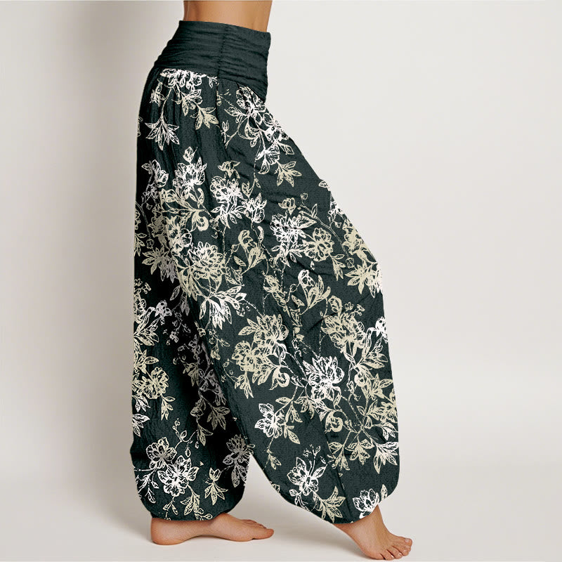 Pantalon harem femme en coton à motif pétales superposés et Buddha Stones, taille élastique - image 2