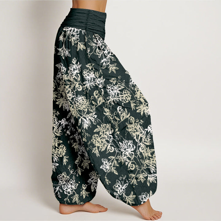 Pantalon harem femme en coton à motif pétales superposés et Buddha Stones, taille élastique - image 2