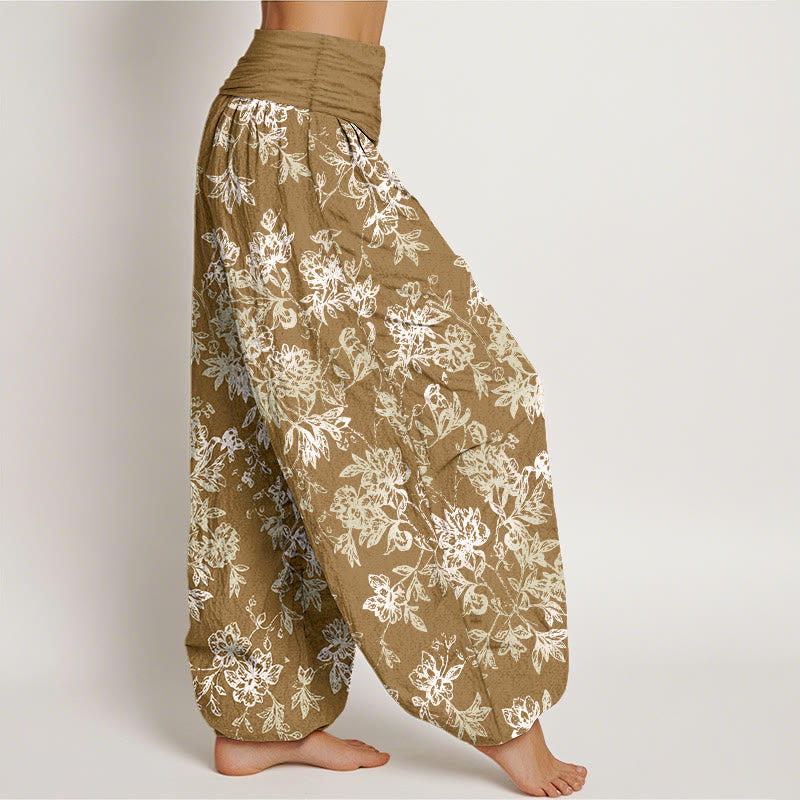 Pantalon harem femme en coton à motif pétales superposés et Buddha Stones, taille élastique - image 7