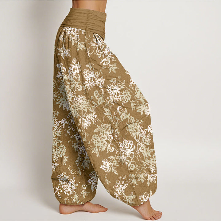 Pantalon harem femme en coton à motif pétales superposés et Buddha Stones, taille élastique - image 7